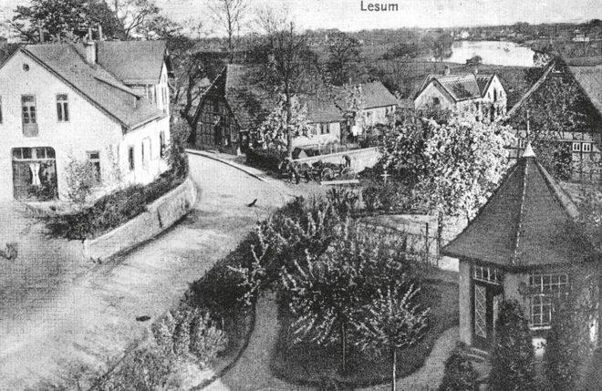 An der Lesumer Kirche/Ecke Am Lesumhafen; Ansichtskarte (Lesum); Foto: um 1910