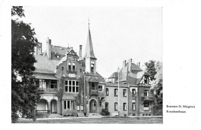 Haus Schotteck – Krankenhaus, Am Kapellenberg 3 (St. Magnus); Ansichtskarte nach 1948/49