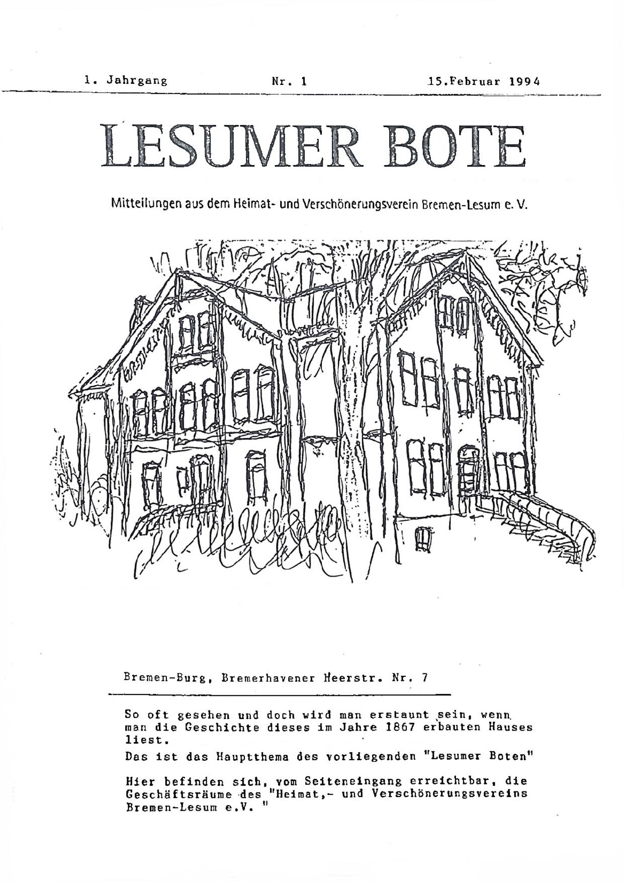 Titelbild Lesumer Bote Nr. 1