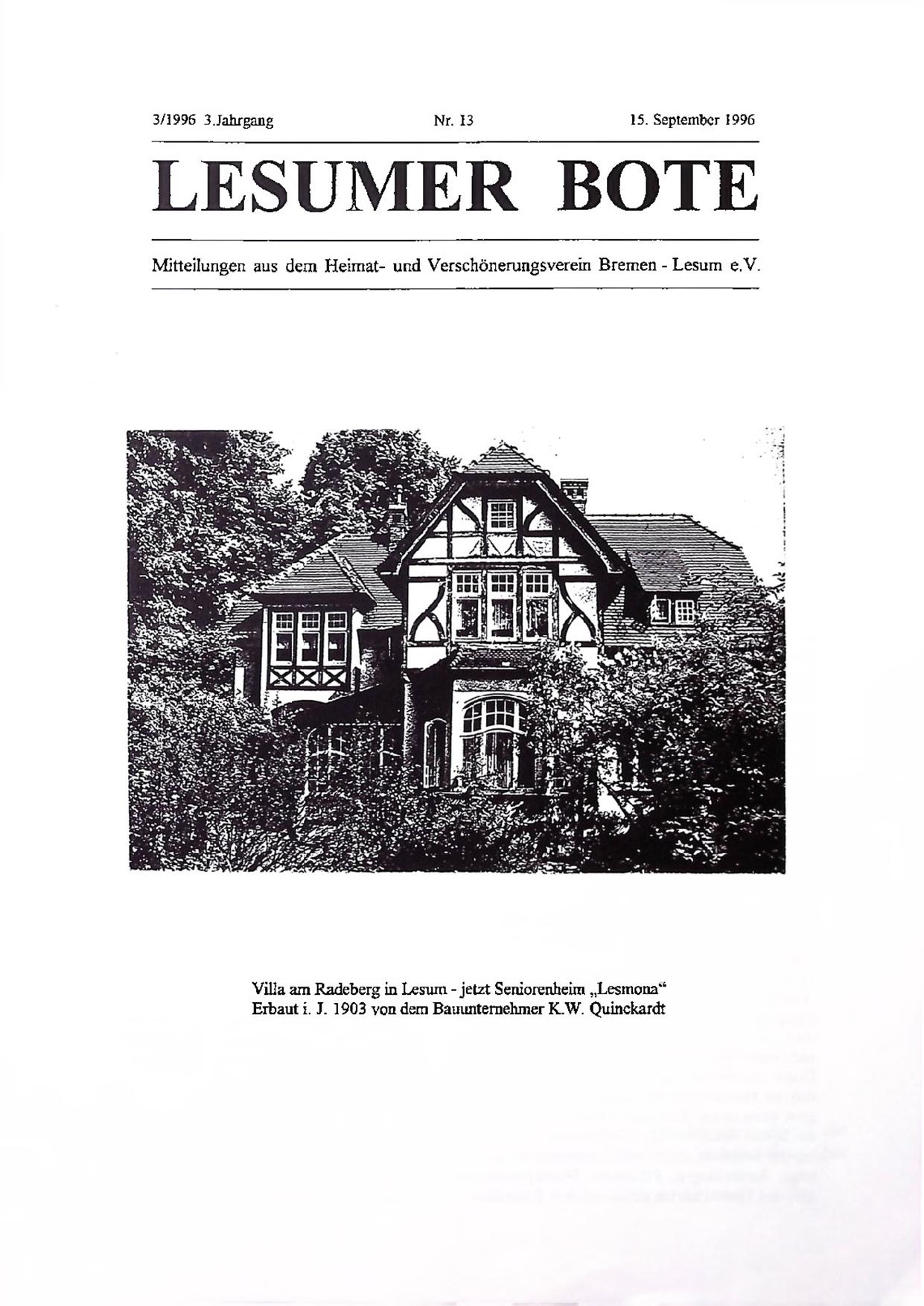 Titelbild Lesumer Bote Nr. 13