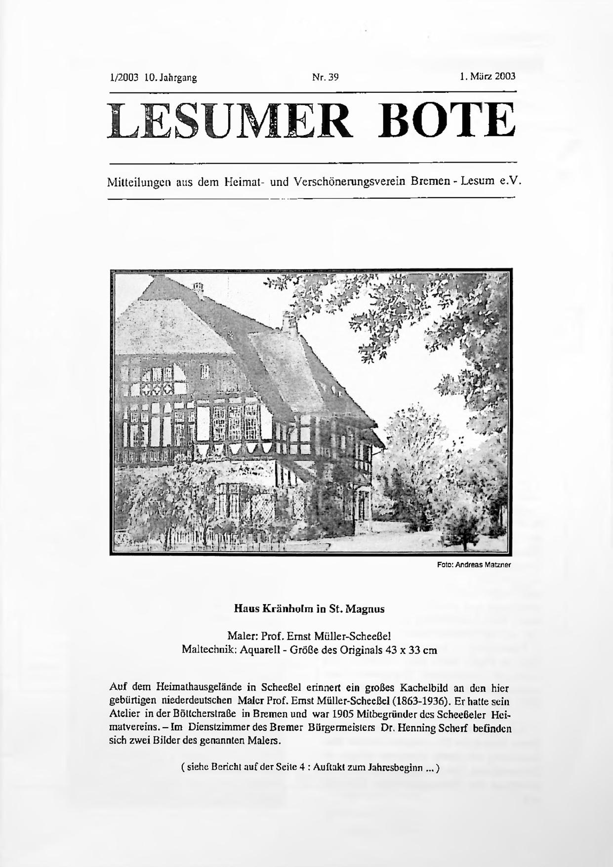 Titelbild Lesumer Bote Nr. 39