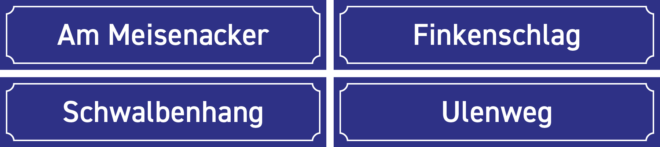 Straßennamenschilder Vogelnamen